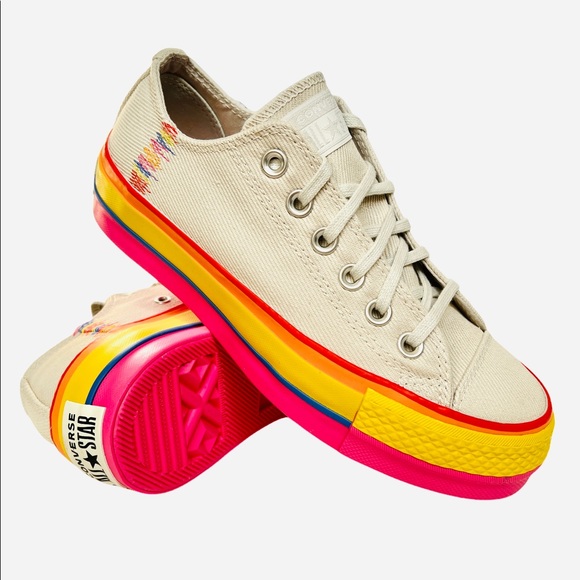 Converse Women's Sneakers in Cream with Rainbow Soles - Picture 3 of 13